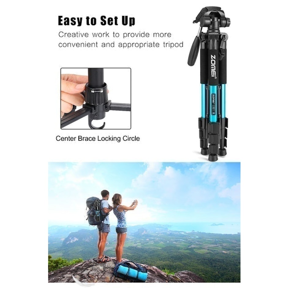 ZOMEi Q111 Lightweight Backpacking Tripod Kit 4-Section with 3-Way Pan Head and Carrying Case  translation missing: id.activerecord.decorators.item_part_image/alt
