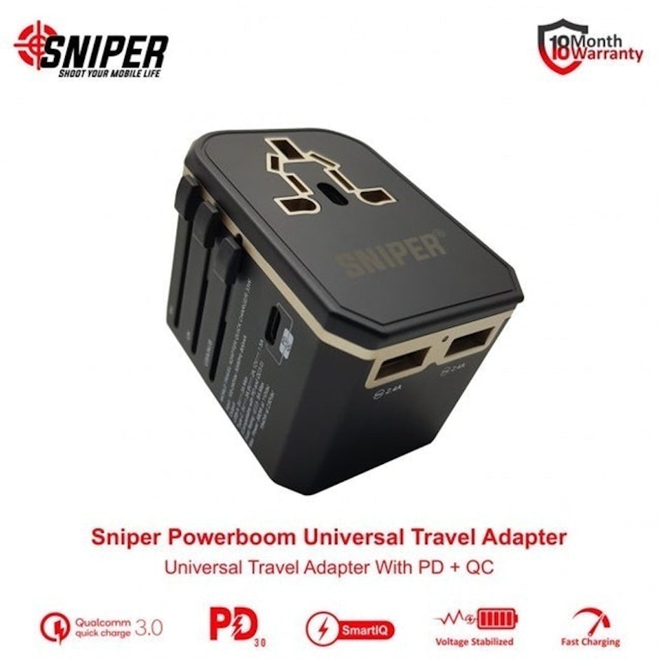 Sniper Powerboom Universal Travel Adapter 33W PD+QC translation missing: id.activerecord.decorators.item_part_image/alt