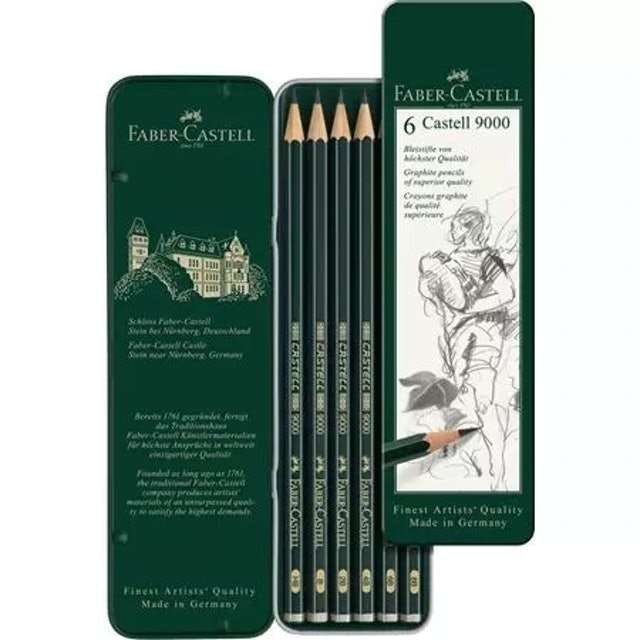 Faber-Castell Castell 9000 Graphite Pencil, Tin of 6 1