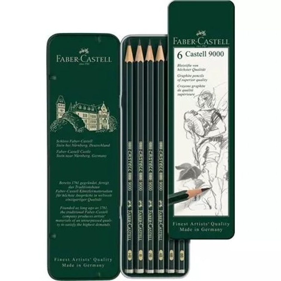 Faber-Castell Castell 9000 Graphite Pencil, Tin of 6 translation missing: id.activerecord.decorators.item_part_image/alt