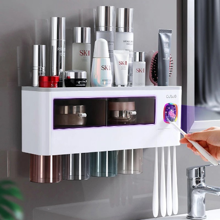 Dispenser odol beserta rak peralatan mandi, cocok untuk keluarga