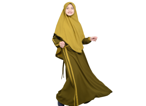 Pertimbangkan set gamis dan hijab syar’i untuk tampilan yang senada