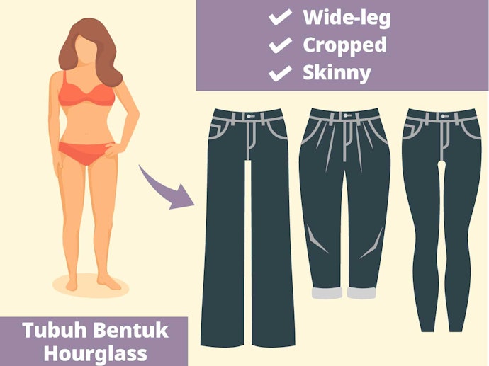 Bentuk hourglass: Cari celana model wide-leg, cropped, atau skinny