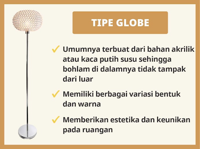 Tipe globe: Lampu dengan berbagai macam warna dan bentuk