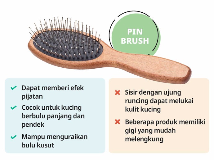 Tipe pin brush, untuk mengurai bulu yang kusut