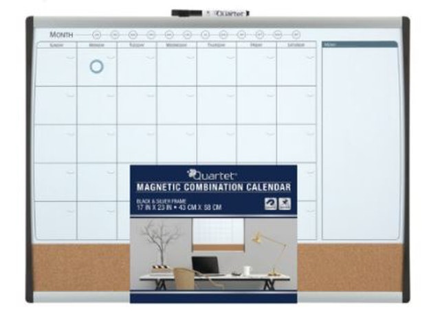Quartet  Magnetic Combination Calendar Black & Silver Frame 17 in x 23 in 1