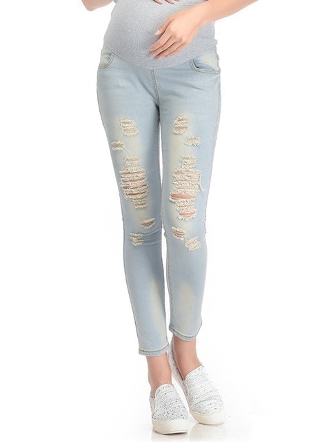 Mooimom Skinny Maternity Jeans with Rips - Celana Jeans Hamil 1
