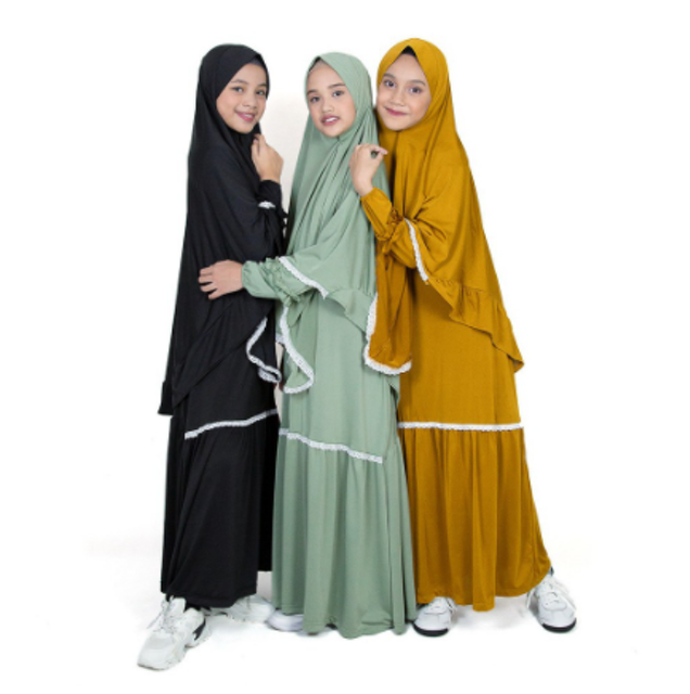 Bajuyuli  Gamis Anak Perempuan Syar'i Jersey Renda JK10 Rekomendasi1 Series 1