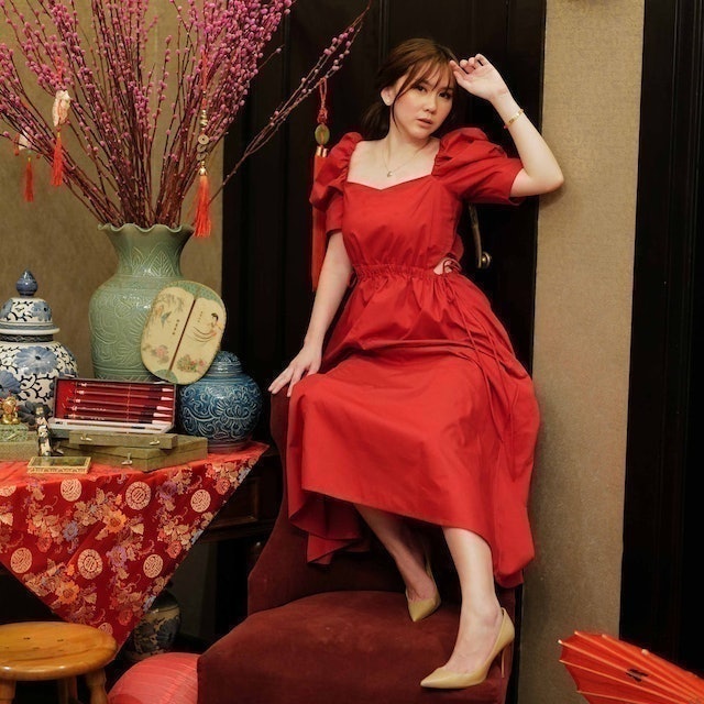 Lolliestory  Adalyn Cotton Midi Dress Red 1