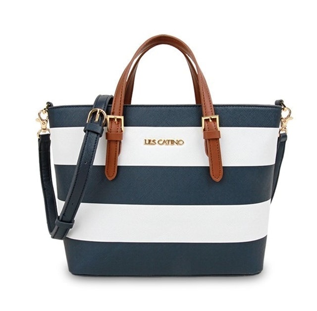 Les Catino Micronesia Tote Big Stripe White Navy 1