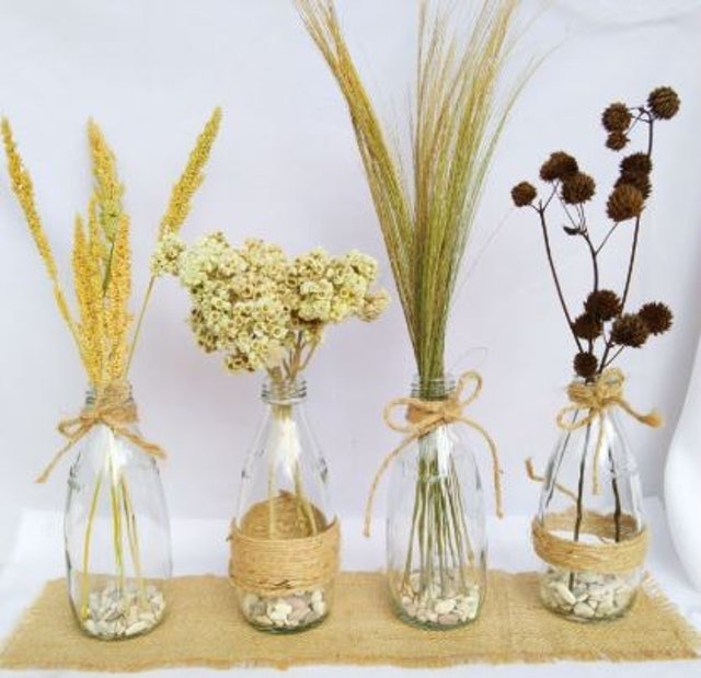 Flower Vase Glass + Dry Flower Set 1