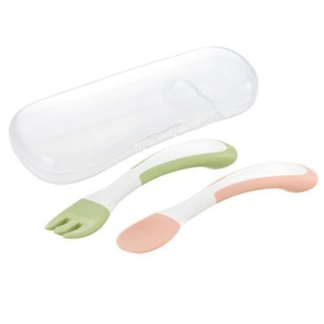 Richell Easy-Grip Spoon & Fork with Case 1