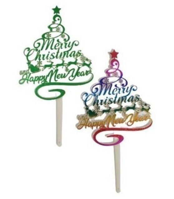 Cake Topper Merry Christmas & Happy New Year - Motif Pohon 1