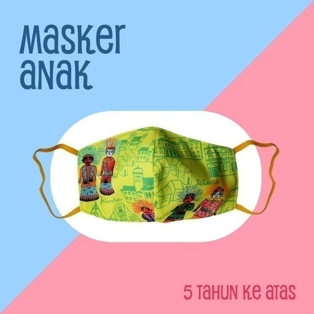 Kamalika Artprints Earloop Anak Ondel Kuning 3 Ply Masker Kain Print 1