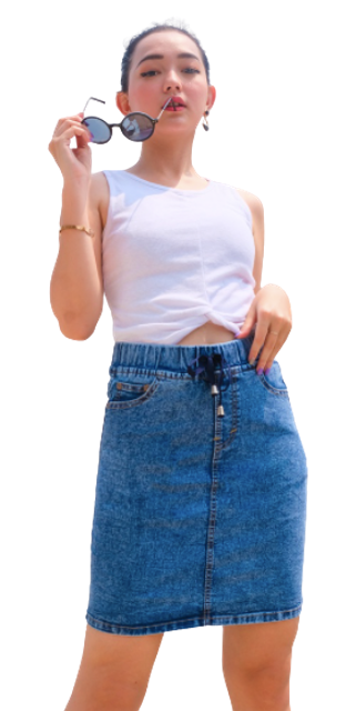 Bandidas  Rok Pendek Jeans Wanita Tali Karet 1