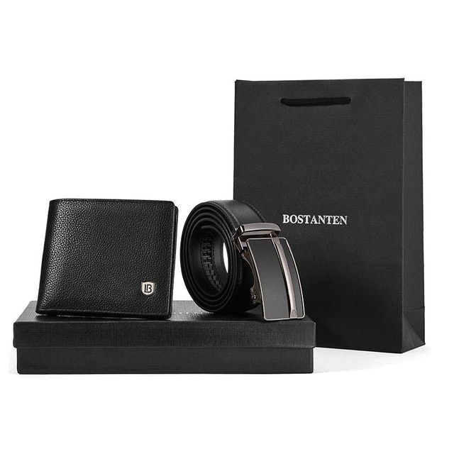 BOSTANTEN Set Kombinasi Dompet PU Dan Sabuk Kulit Sapi Pria 1