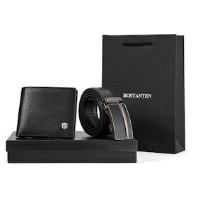 BOSTANTEN Set Kombinasi Dompet PU Dan Sabuk Kulit Sapi Pria 1