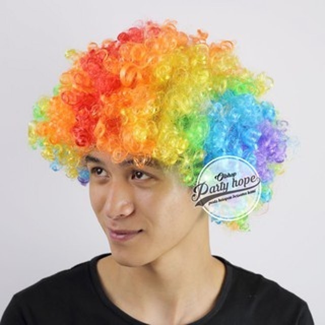  Rambut Palsu Pria Kribo Warna Rainbow 1