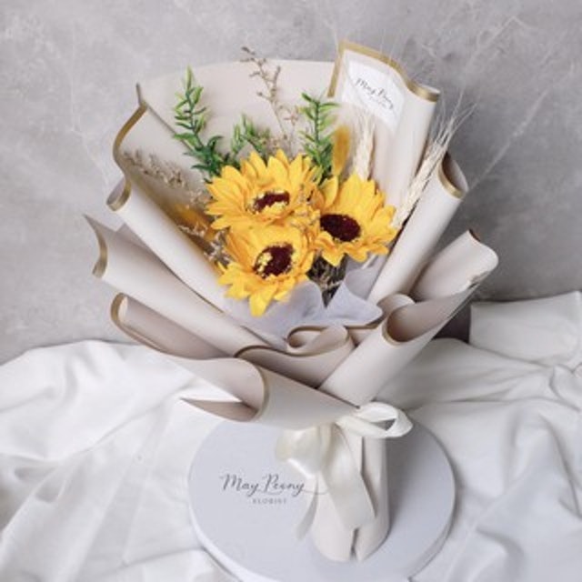 May Peony Florist Sunflower Soap Flower Bouquet 3 Stem 1