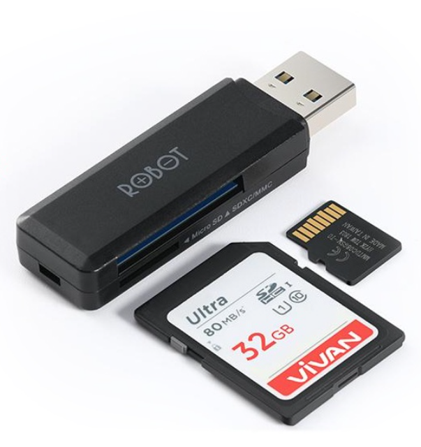 ROBOT USB 3.0 Cap Design with 2 Slot Card Reader Black 1