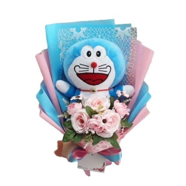 Buket Bunga Artificial & Boneka Doraemon 1