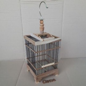 Sangkar Burung Kecil Jati Bambu Ruji Hitam 1