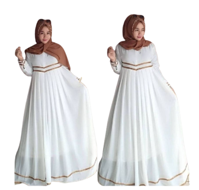  Alhaya Dress Gamis Putih Garis Gold 1