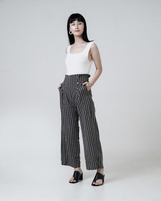 This is April Francis Plaid Straight Leg Pants - Black 1