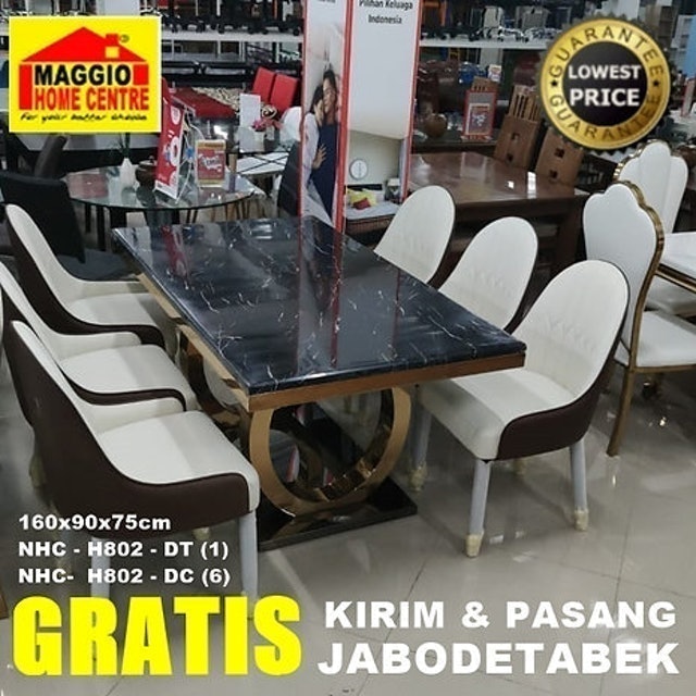 MAGGIO Meja Makan Marmer - Marble Dining Table 6 Chair - NHC Series 1