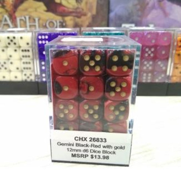Chessex Gemini Black-Red with Gold 12mm d6 Dice Block 1