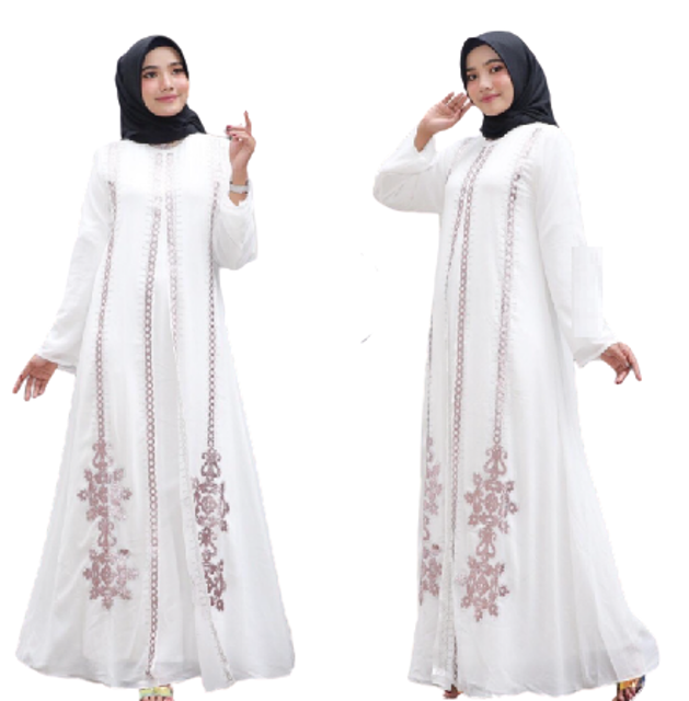 Chianoz Muslim Gamis Putih Ceruty Premium Payet Tanam Brokat 1