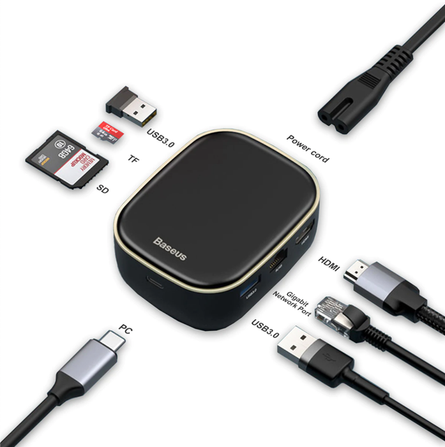 Baseus  Type-C HUB to USB HDMI 4k USB3.0 SDTF RJ45 PD 60W Fast Charging 1