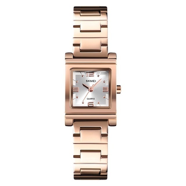 SKMEI Silver Sunray Dial Rose Gold Stainless Steel Strap 1