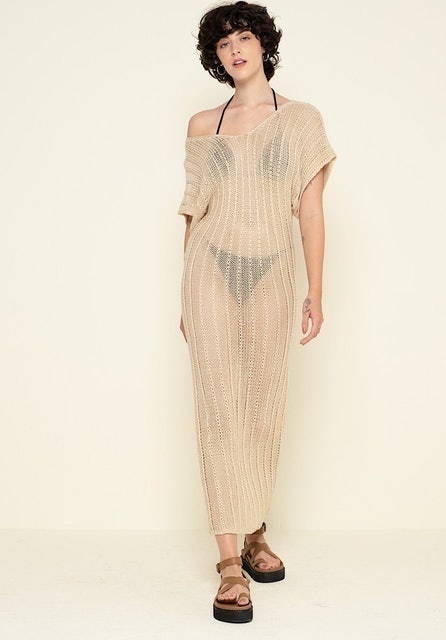 Earth Circus Santafe Hollow Outer Knit Beach Wear Maxi Dress 1