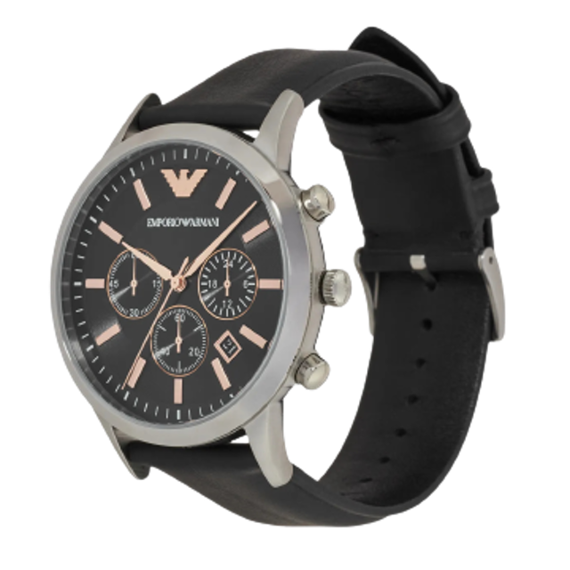Emporio Armani Chronograph Black Leather Watch 1
