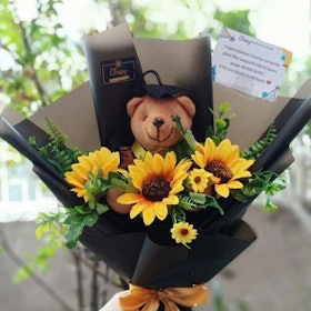 Classy Paper Flower Bouquet Bunga Matahari Artificial & Boneka Wisuda 1