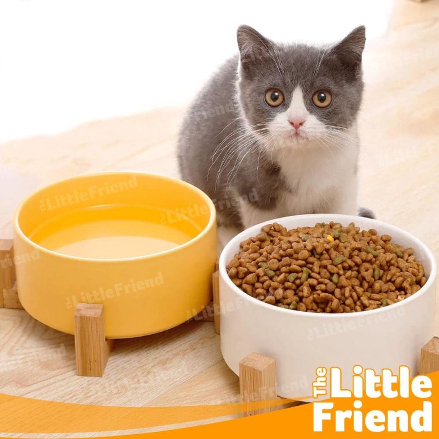 Ceramic Dog Cat Bowl with Wooden Frame 1