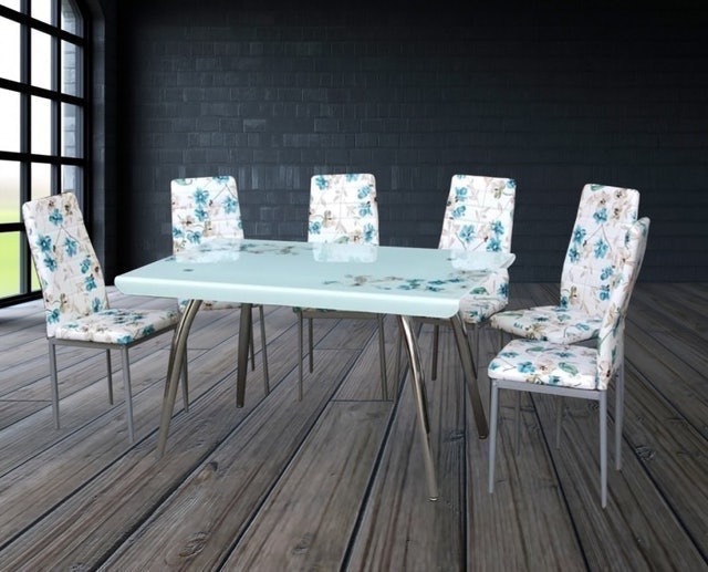 FurniCraft Meja Makan Set Metal Kaca + 6 Kursi Oslava 1