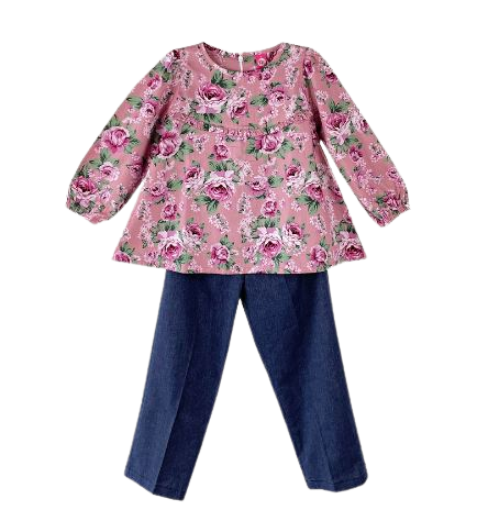 Tunik Anak Perempuan Katun Set Celana Gambar 1